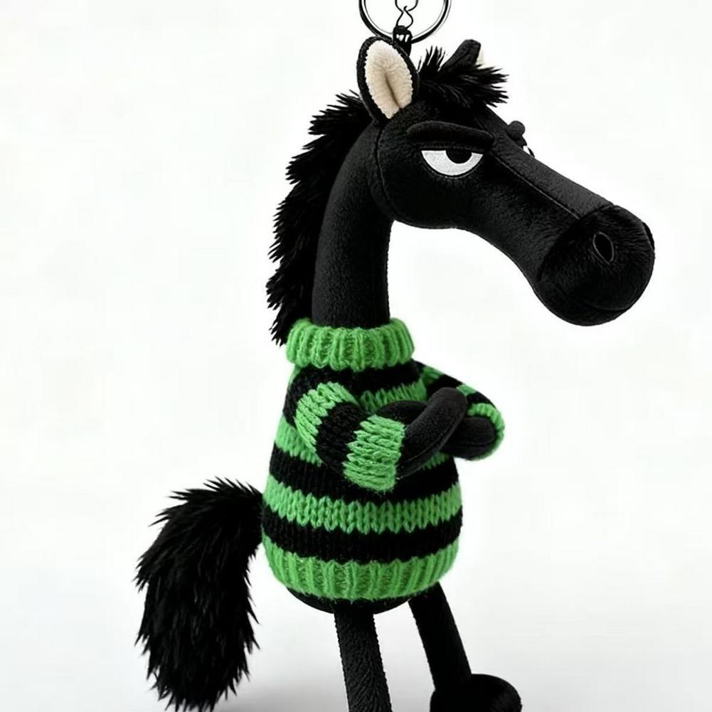 Cartoon Simulation Sweater Black Horse Keychain, Plush Toy Backpack Pendant Decoration, 2026 Mascot Of The Year Of The Horse