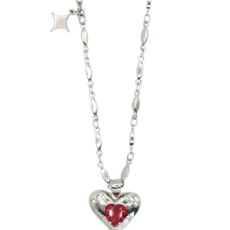 821WEBSERVICE Twinkle Cubic Heart Necklace (red)
