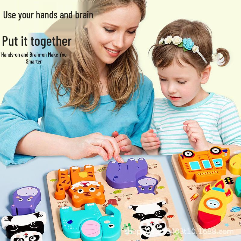 

3D Wooden Educational Puzzles for Toddlers: Four-in-One Early Learning Toy