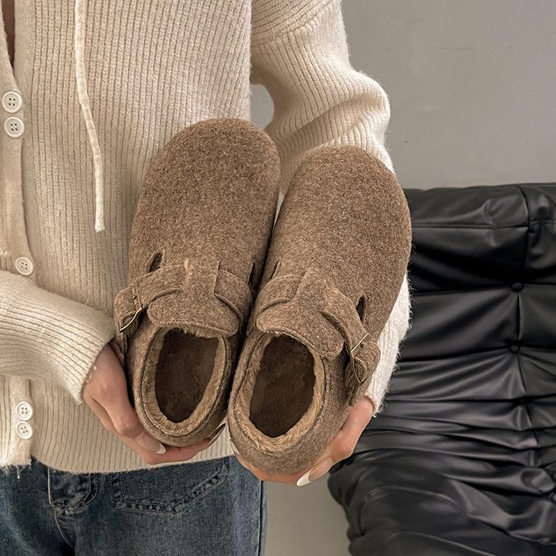 

Belt buckle platform Boken shoes 2025 autumn and winter new casual Doudou shoes lazy one pedal velvet single shoes women 35 хаки