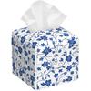 Blue and White Boho Floral Tissue Box Cover Square,Vintage Blue Flowers Leather Tissue Box Holder Decorative Facial Cube Paper Cover Case Organizer