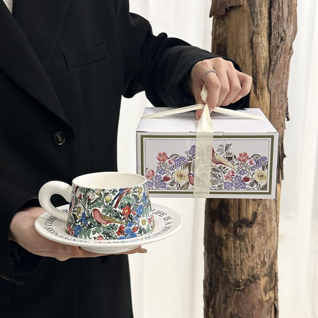 Morris Flower and Bird Riddle Coffee Cup Saucer Afternoon Tea Latte Milk Cup Birthday Gift Souvenir Gift Box Set