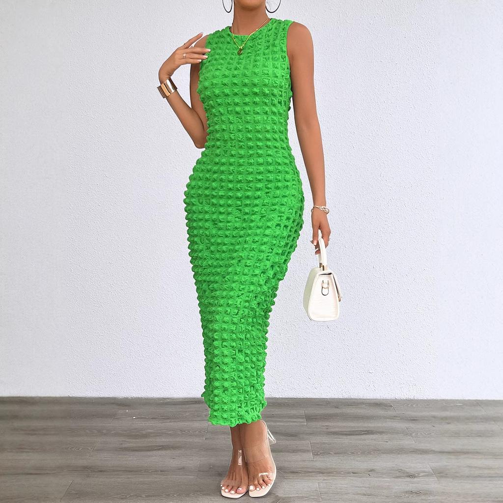 Echte Aufnahme Mode Popcorn Schlankes Kleid Blasen Elastischer Stoff Ärmelloses Kleid Damen