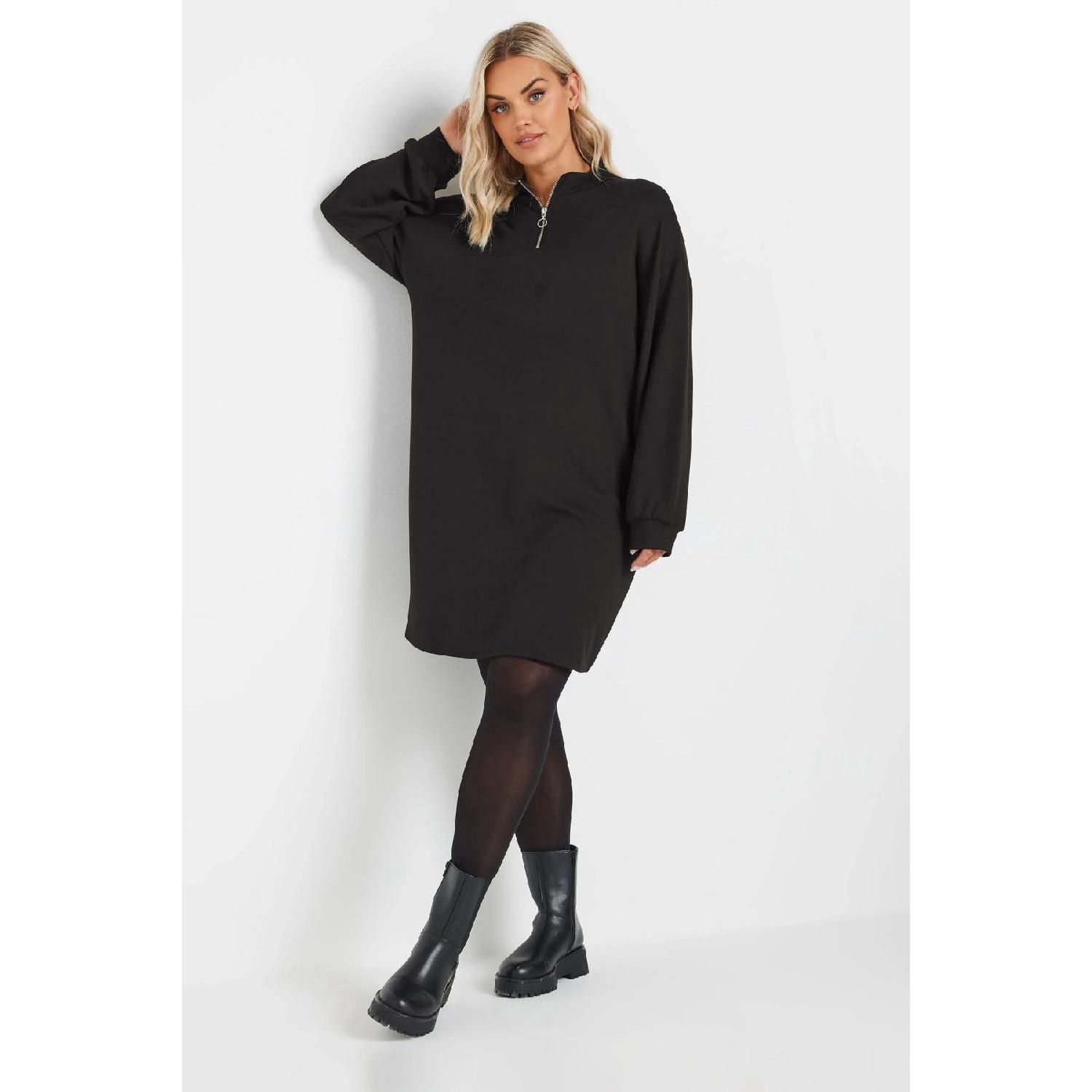 

Large Size Soft Textured Long Sleeve Side Zipper Short Dress 303760 44 чорний