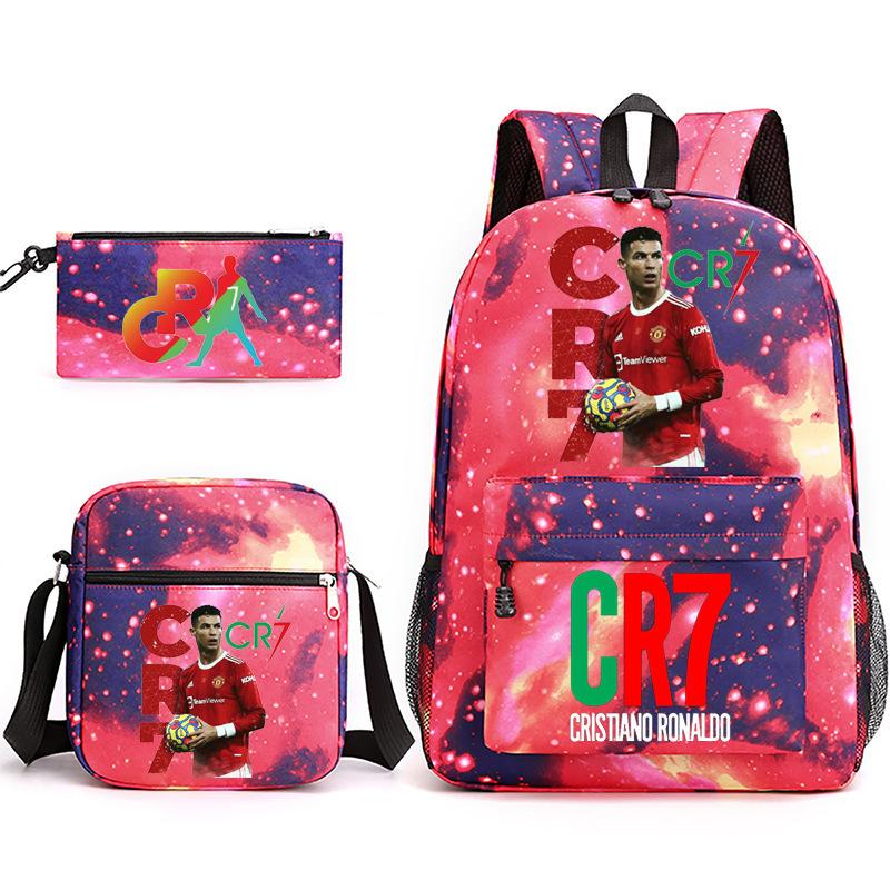 Cr7 Youth Fashion Children'S Student Schoolbag Three-Piece Set Backpack Satchel Pencil Case