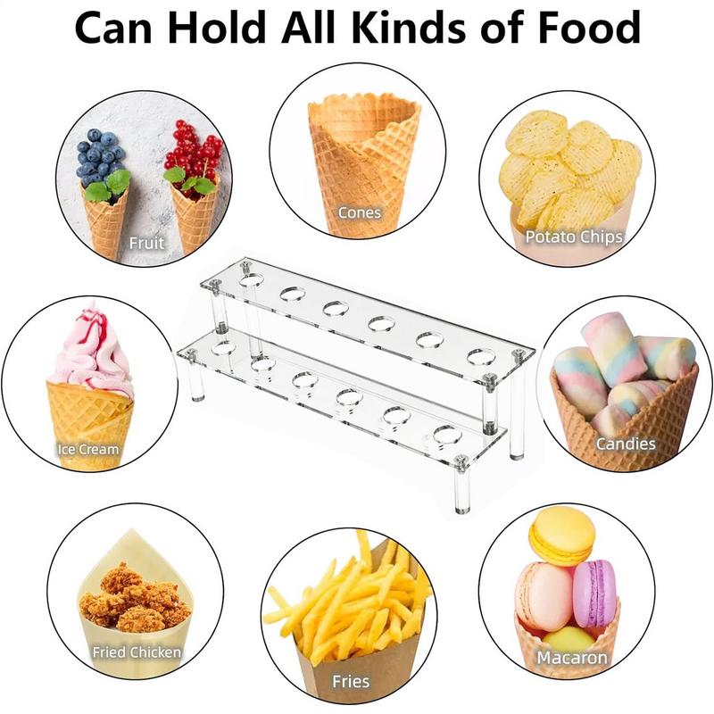 Clear Acrylic Ice Cream Cone Holder Dessert Popcorn Display Stand 12 Hole Baking Kitchen 2 Tier Wedding Party Buffet Food Shelf
