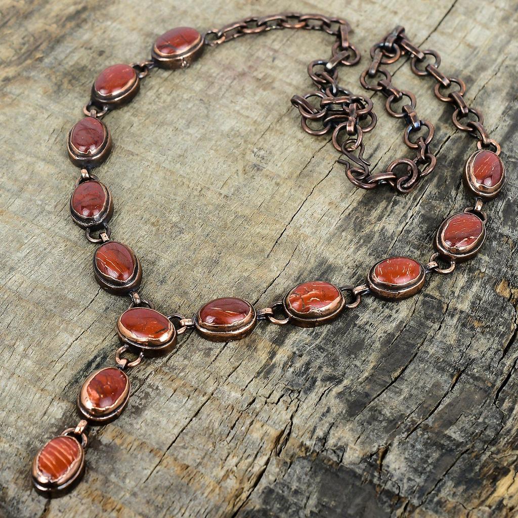 Red Snakeskin Jasper Necklace Electroformed Copper Necklace Handmade Jewelry Adjustable Chain Necklace Gift for Women Real Gemstone Necklace