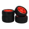 Mxfans 4-Pack Cylindrical Rubber Tires & Plastic Pentagram Wheel Rims for RC 1:10 Off-Road Vehicles (Black & Red)