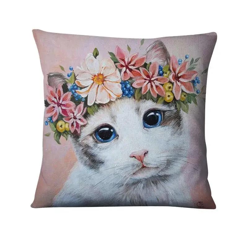 

Cute Flower Cat Print Pattern Cushion Cover for Home Living Room Sofa Bedroom Decoration Throw Pillow 66x66cm