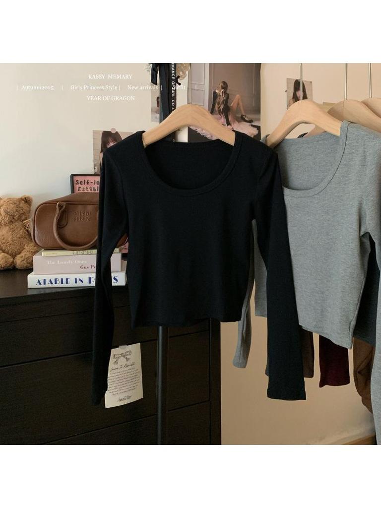 Women's Autumn Chic Slim-Fit Solid Color U-neck Long-Sleeve Base Layer Top