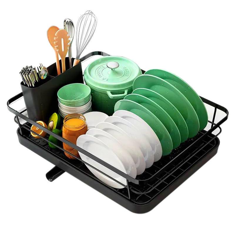 Modern Minimalist Water Drainage Dish Rack With Divided Storage For Kitchen Countertop Use