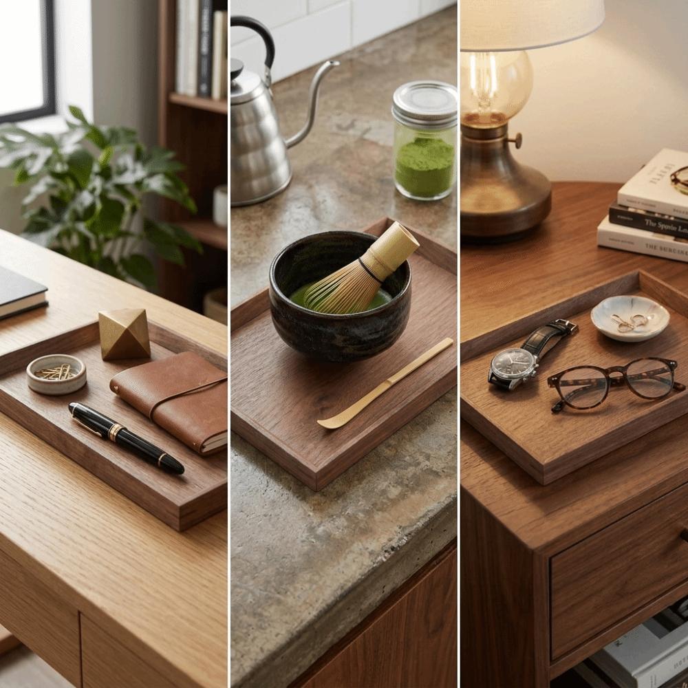 Rectangle Tea Tray Matte Rectangular Plate Simple Style Wooden Tray Fruit Storage