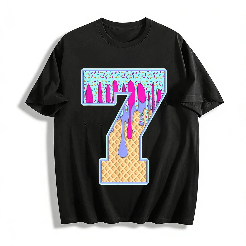 

Kids Ice Cream Cone Number 7 Print Short Sleeve T-shirt Pure cotton T-shirt XXS