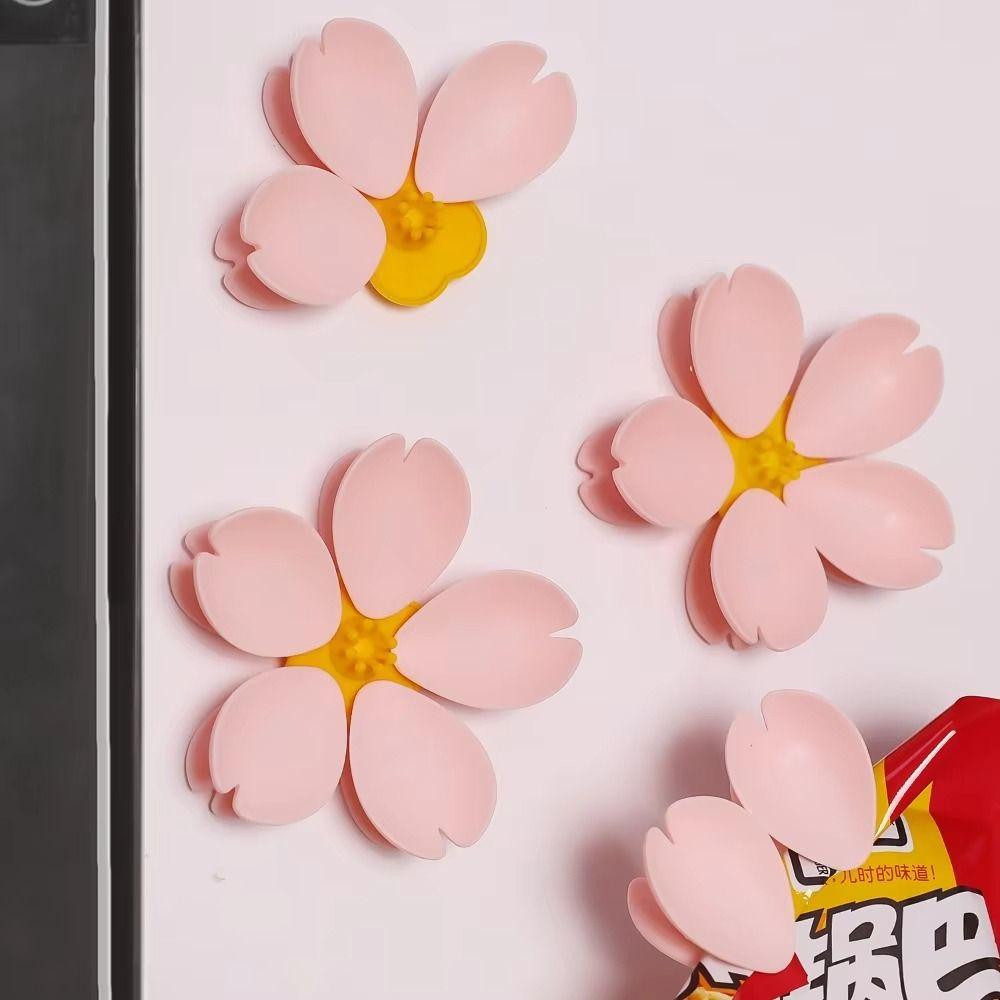 4Pcs 2 In 1 Sakura Magnetic Clip 3D Food Storage Clip Refrigerator Magnet Snack Storage