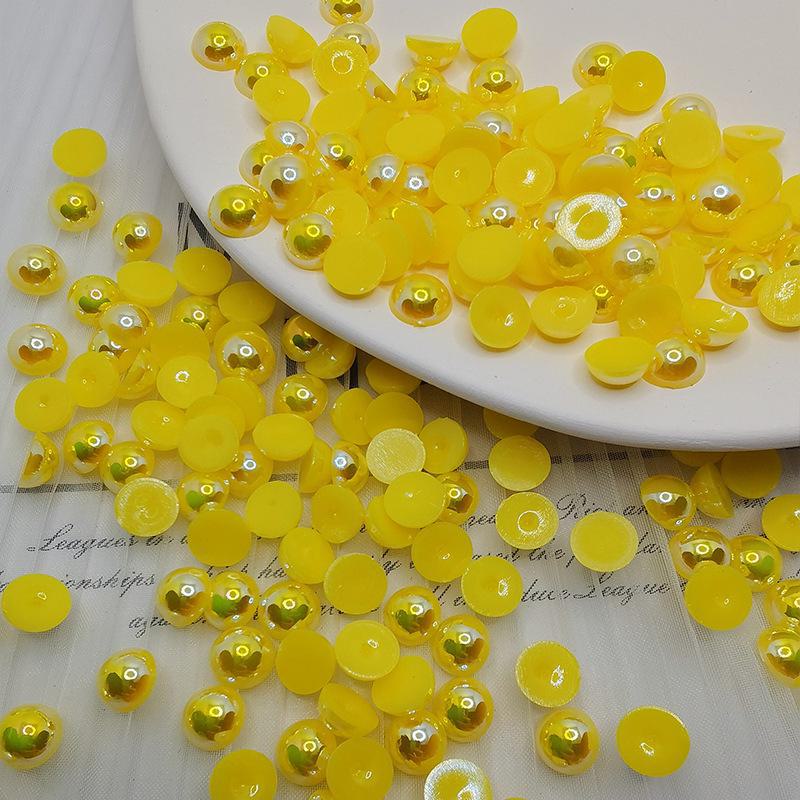 Halvcirkulära platta botten AB Fantasyfärg ABS Pärlemor Högblanka Runda Pärlor för DIY-Smycken & Nageldekor