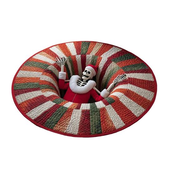 Christmas Santa Gnome Quilted Round Mat Festive Area Rug Non-Slip Backing Door Mat Living Room Bathroom Kitchen Absorbent Mat
