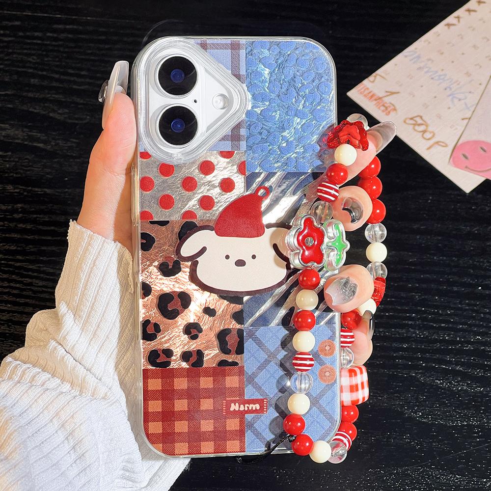 Bracelet Chain Painted Phone Case For iPhone 16 11 12 13 14 for 12 14 16 Pro 14 16 Pro Max Cute Pattern Hard Cover With Lanyard