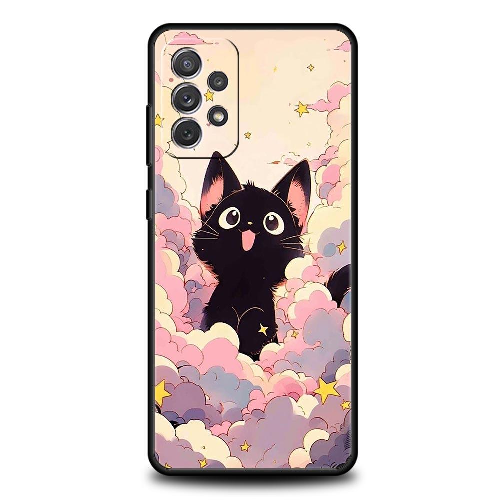 Custodia per Telefono per Samsung Galaxy A15 A13 A51 A71 A41 A31 A21S A03S A05 A35 A55 A23 A25 A33 A53 A73 5G Cover Gatto Nero Cartone Animato Carino
