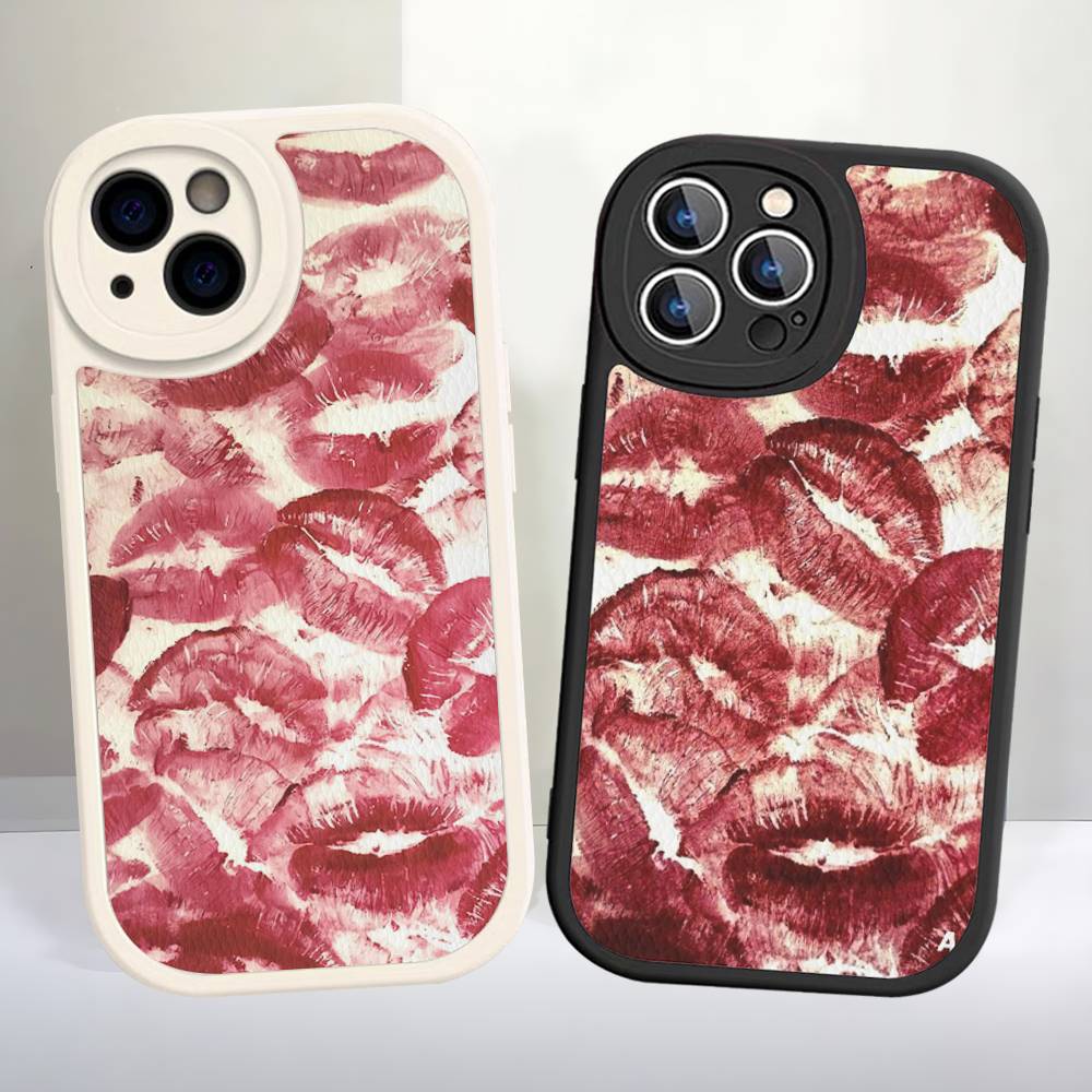 Sexy Girl Red Lips Kiss Phone Cover For IPhone 16 15 14 13 12 11 Pro Max Plus Leather Soft Case