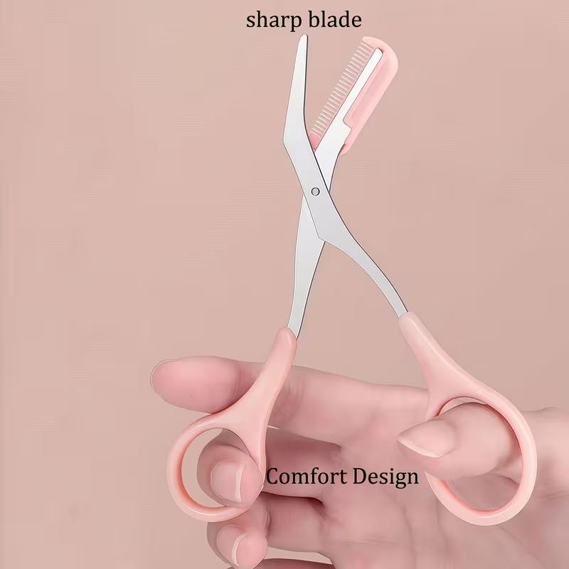 Pink Eyebrow Trimming Scissors with Built-in Comb - Stainless Steel, Precise Grooming Tool, Creating Perfect Eyebrows