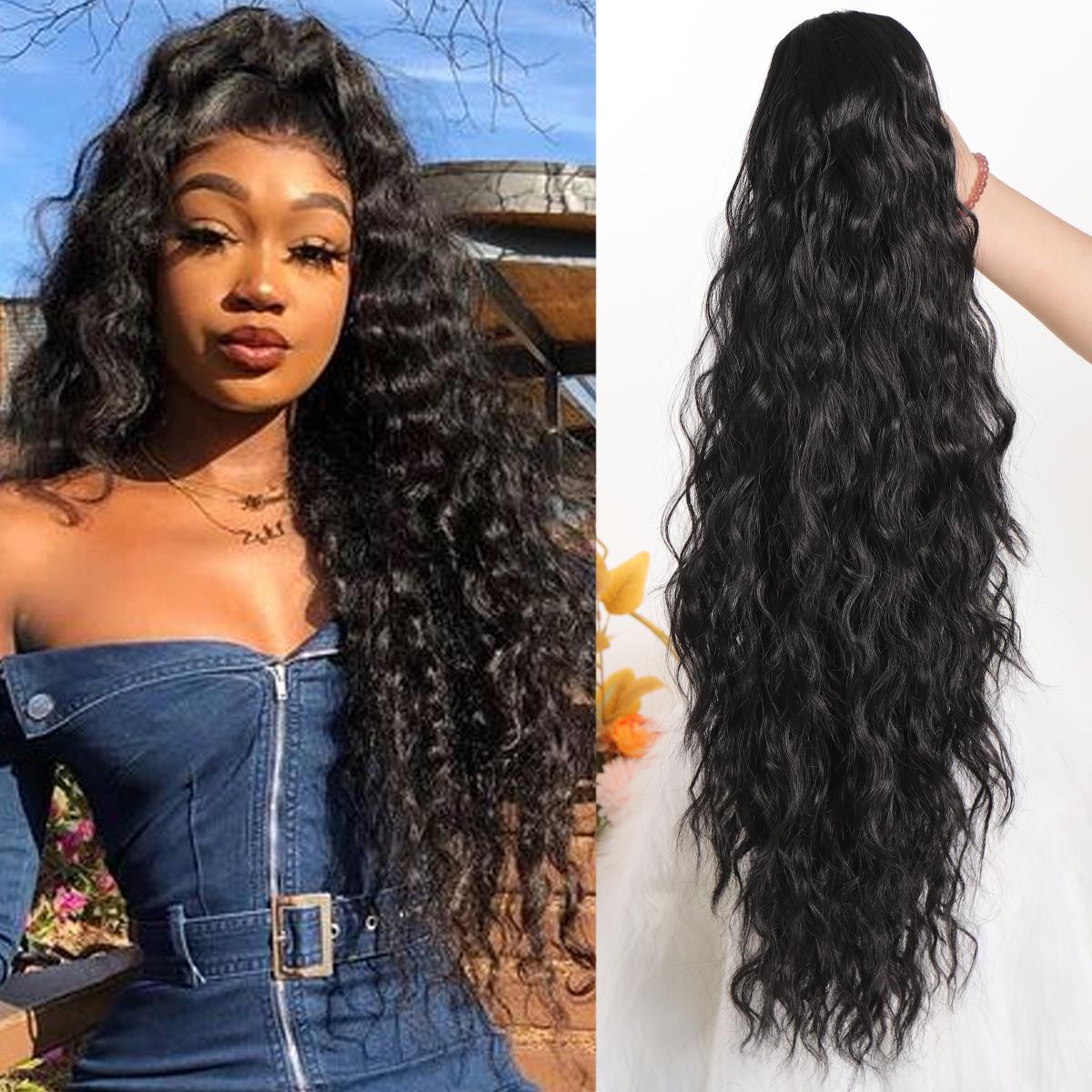 

Длинные вьющиеся синтетические хвостики на шнурке для женщин, черные, блондинки, красные, на заколке для наращивания волос для повседневного косплея