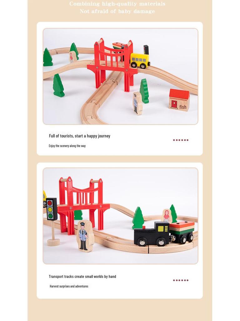 Children's Wooden Train Track Building Blocks Set
