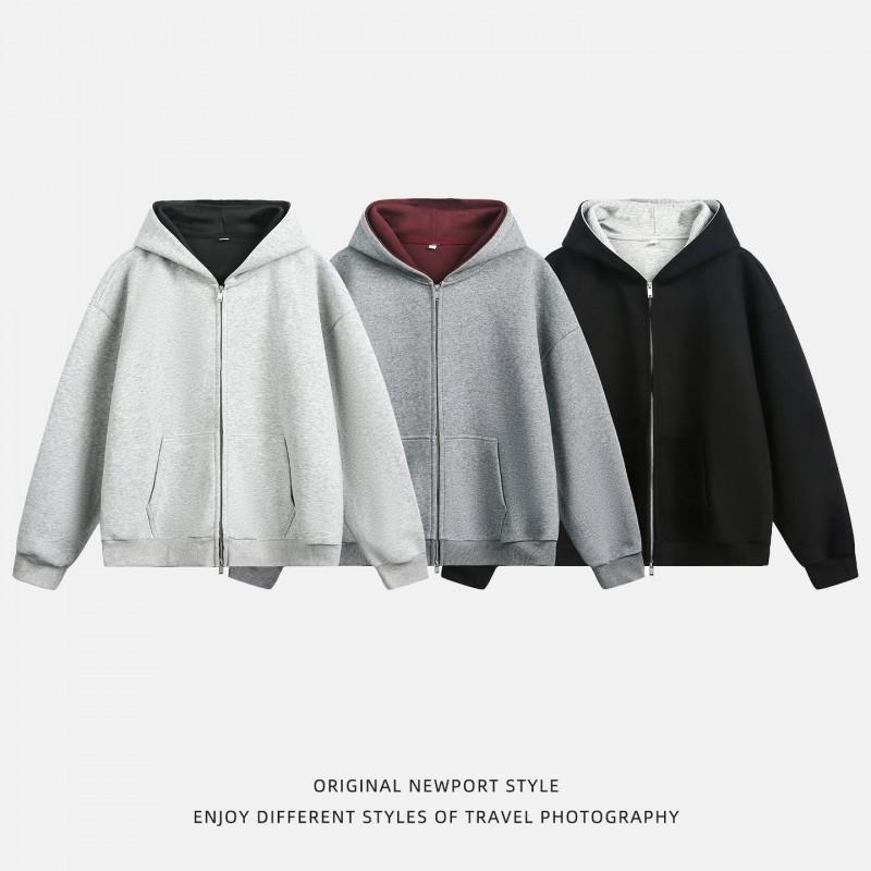 Unisex Oversized Hooded Zip-Up Sweatshirt Vintage Streetwear Casual Pullover Jacket