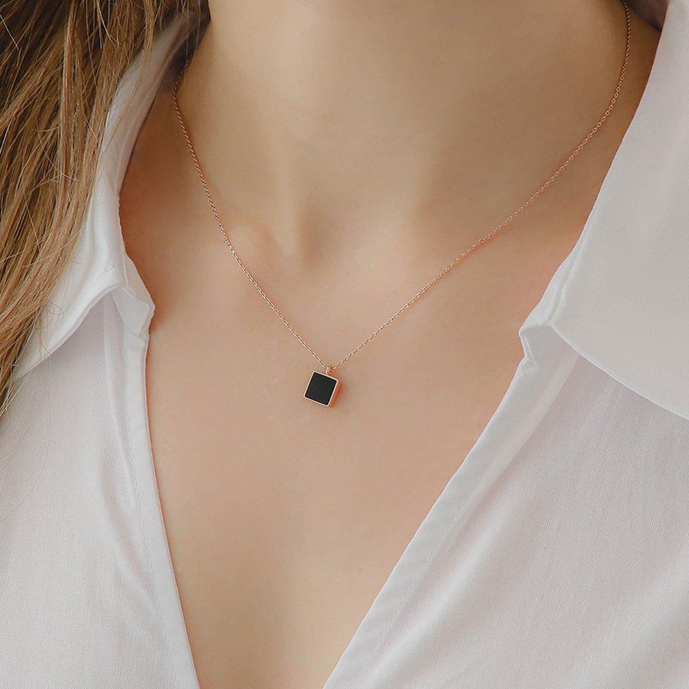 J.Lauren Onyx Square Rose Gold Necklace N01053