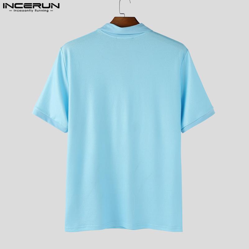 INCERUN Pánské tričko s klopovým límcem, krátkým rukávem, potiskem kravaty a zipem, ležérní topy