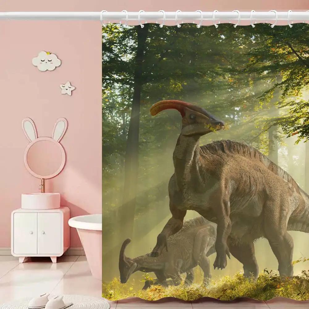 Dinosaur Art Paint Shower Curtain Bath Curtain Print Polyester Fabric Waterproof Bathroom Curtains With Hooks Bath Screen