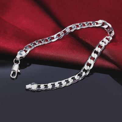 Europäisches und amerikanisches 925 versilbertes kubanisches Gliederarmband – Größen 4 mm, 6 mm, 8 mm