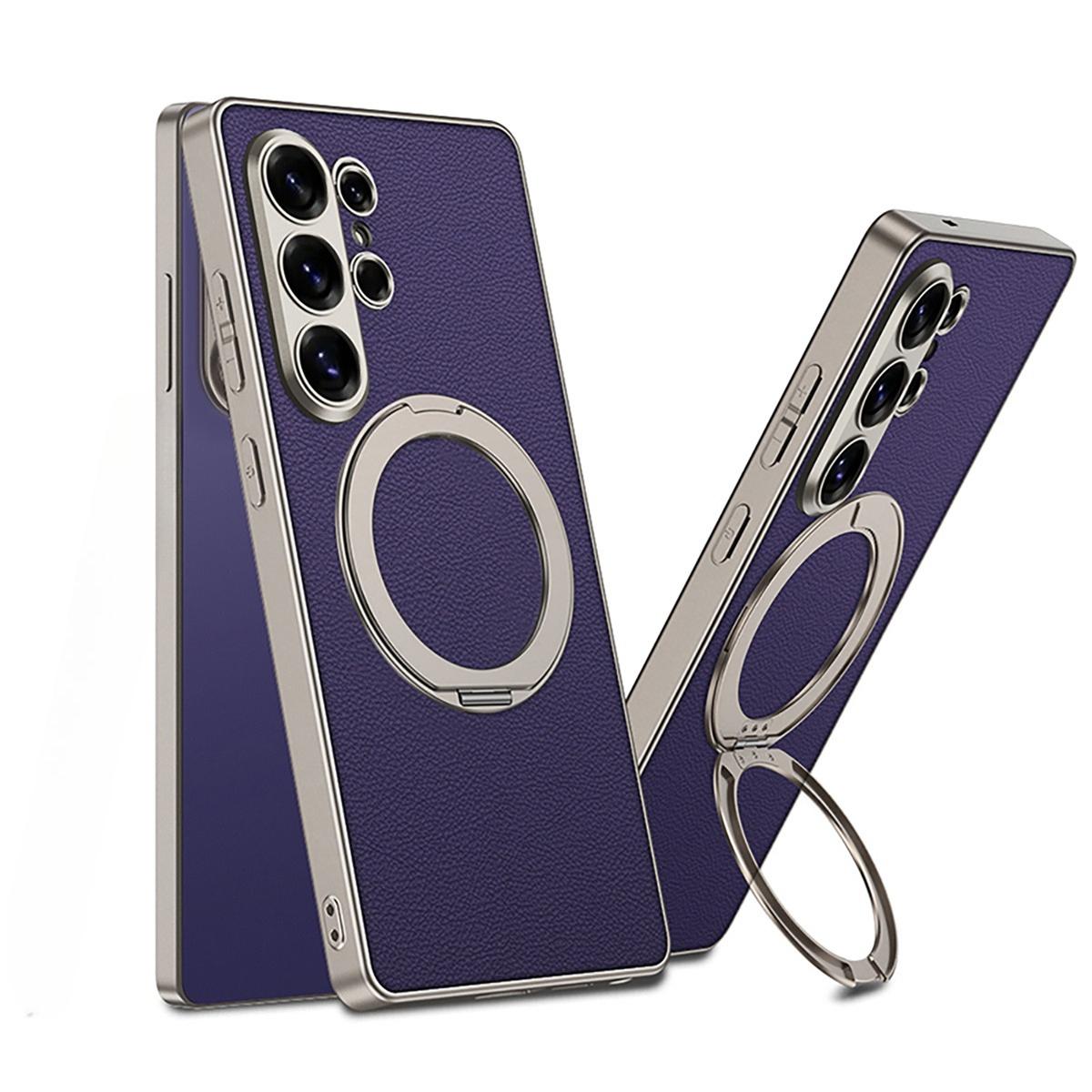 

Electroplate Magnetic Rotating Ring Holder Phone Case for Samsung Galaxy S26 S25 S24 Ultra Leather Shockproof Protective Cover Galaxy S26 Ultra