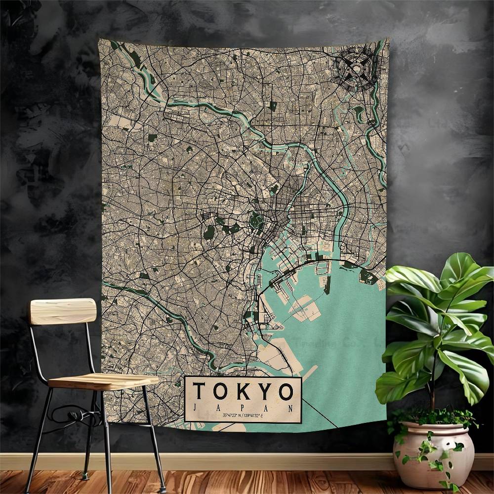 Vintage Japan Tokyo Japanese City Landscape Canvas Cartoon Tapestry Art Science Fiction Room Home Decor Wall Hanging Home Decor