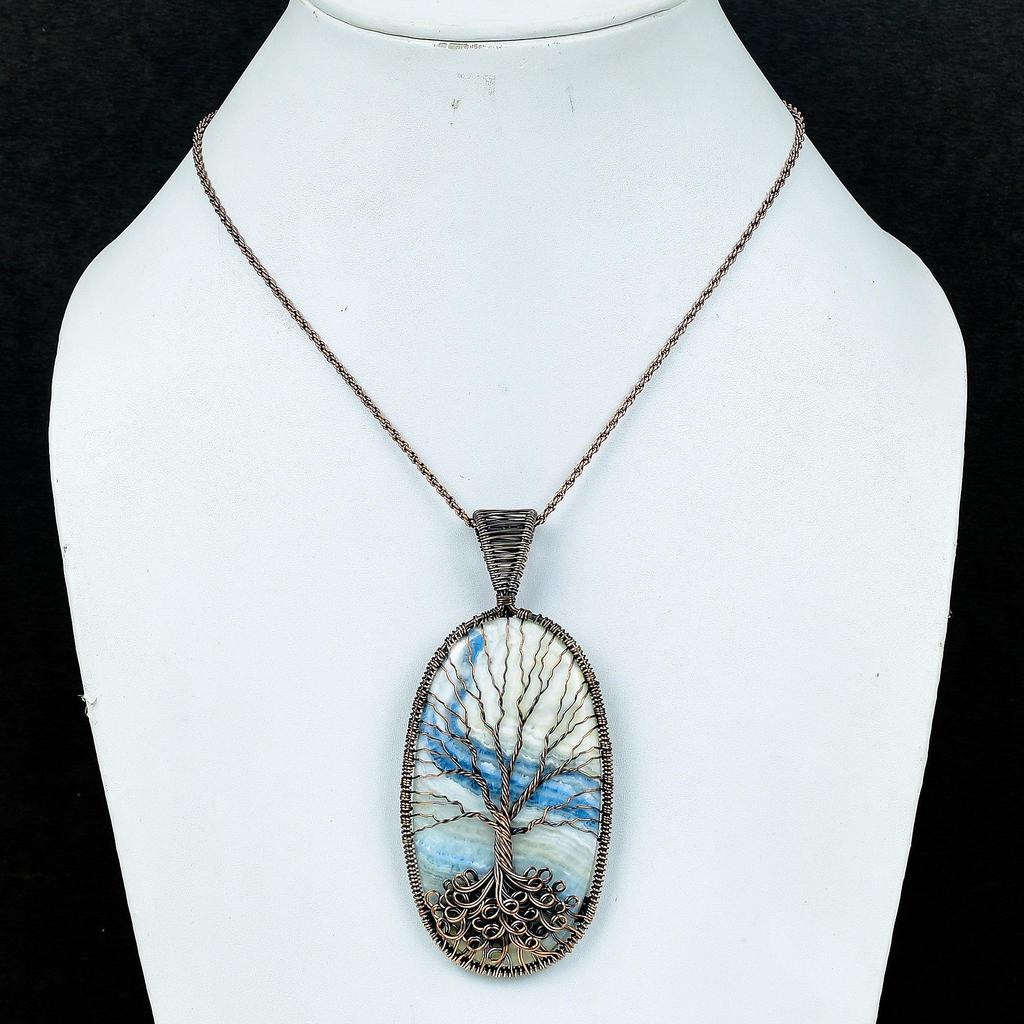 Blue Scheelite 999 Copper Wire Wrap Pendant, Handmade Gemstone Tree Of Life Pendant Jewelry, Gifts For Wife Brand New Pendant