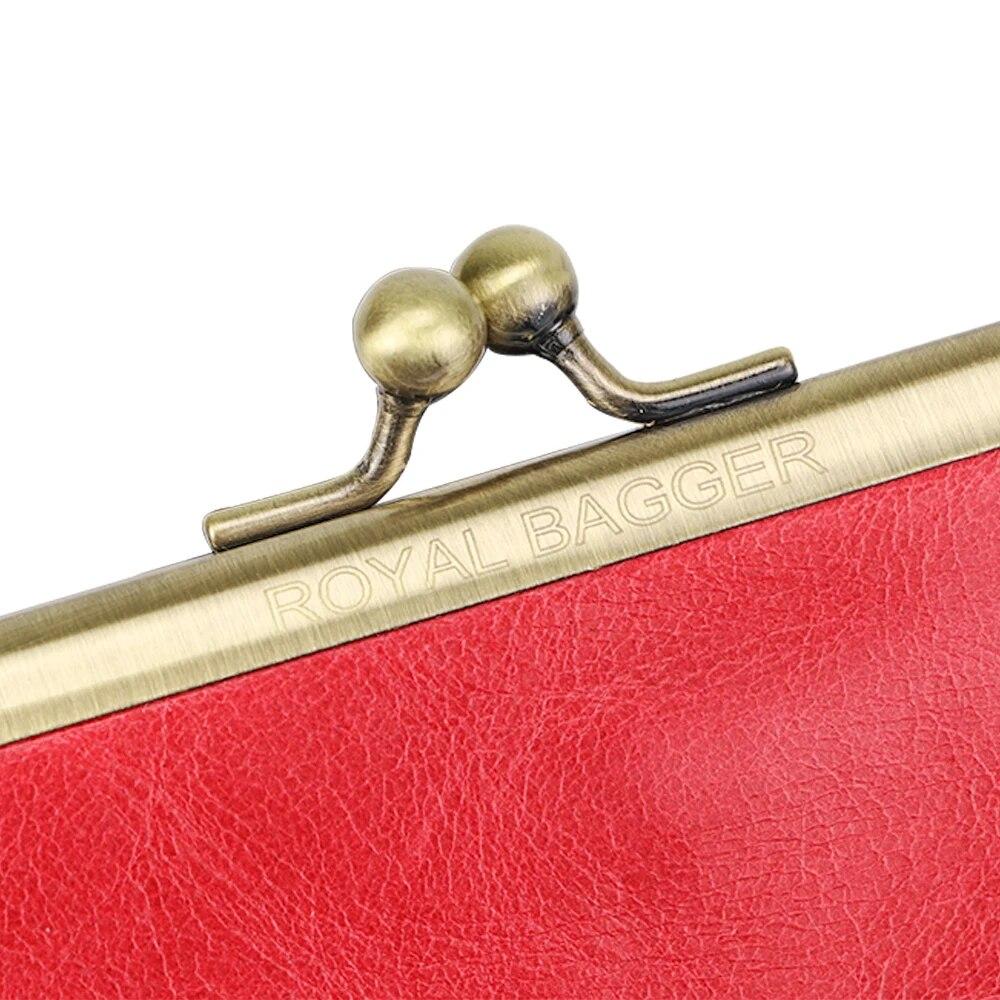 Royal Bagger Retro Long Wallet for Women Genuine Cow Leather Clutch Coin Purse Large Capacity Card Holder with Kiss Lock 1497