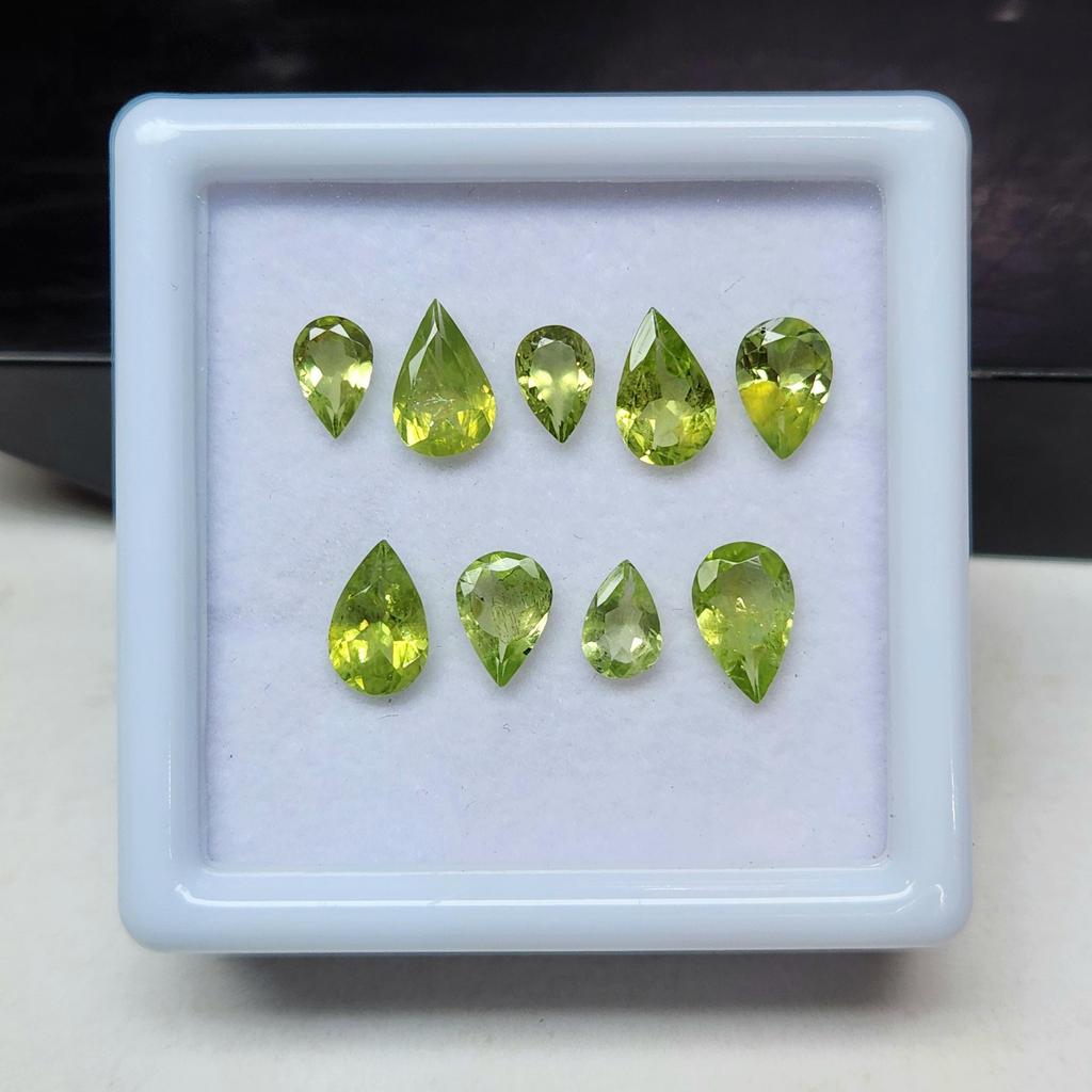 Pear Cut Natural Green Peridot Gemstone, 9 Pcs Lot, 6-8 mm Size, 4.80 Carat, Jewelry making Loose Stone.