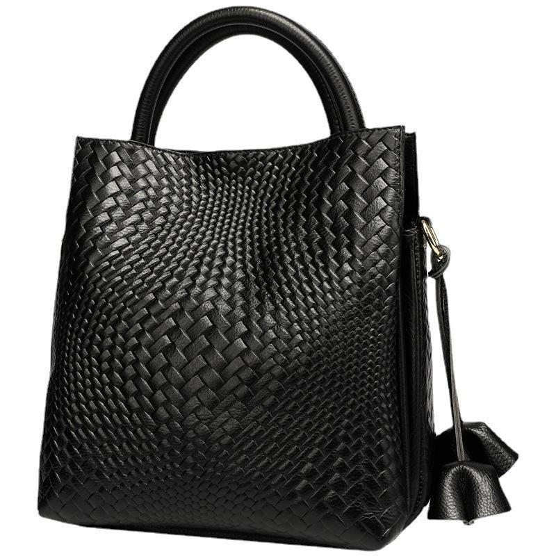 2026 Women's Genuine Cowhide Handbag - Large Capacity, New Woven Pattern Mother's Tote