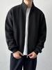 Men's Double Zipper Stand-up Collar Cardigan Hoodie - 2025 Casual Solid Color Outerwear for Spring & Autumn