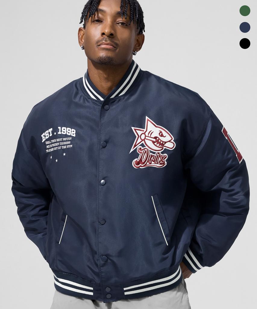 Drix Shark Logo Patched Varsity Jacket_3Color