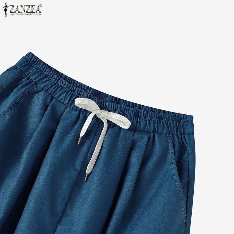 ZANZEA Women Casual Elastic Waist Loose Print Cropped Pants
