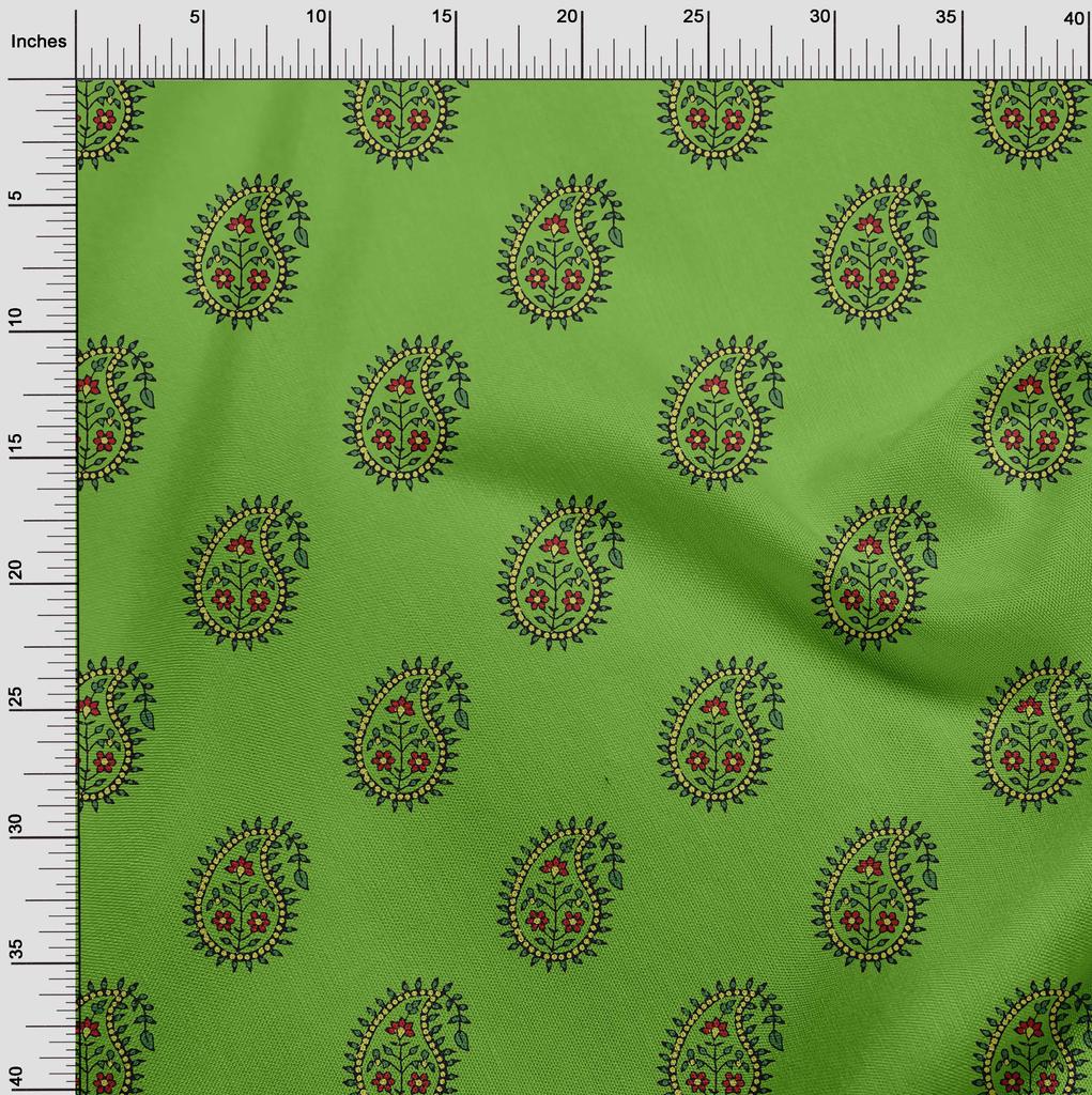 oneOone Cotton Flex Green Fabric Block Dress Material Fabric Print Fabric By The Yard 40 Inch