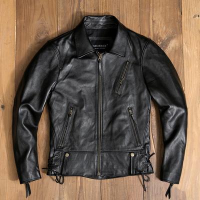 Giacca in Vera Pelle, Giacca in Pelle di Vacchetta Strato Superiore, Tuta da Motociclista, Giacca Corta da Uomo Slim con Collo Alto, Bella