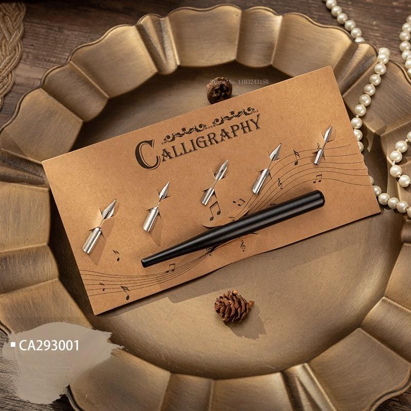 Card-mounted Solid Wood Watercolor Pen Pole with Tip Set Students  Calligraphy Writing Hand-drawing Comic Creation Dip Pens