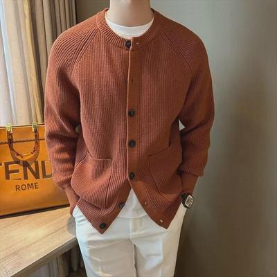Cárdigan de punto elegante para hombre de otoño/invierno con cuello redondo: Moda Coreana, Casual, Color Sólido