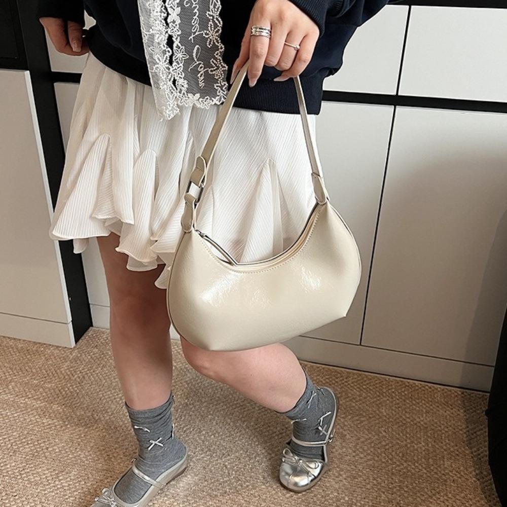 Candy Color Moon Underarm Bag Solid Color Women's Hobo Bag Casual Pu Leather Shoulder Bag  Girl