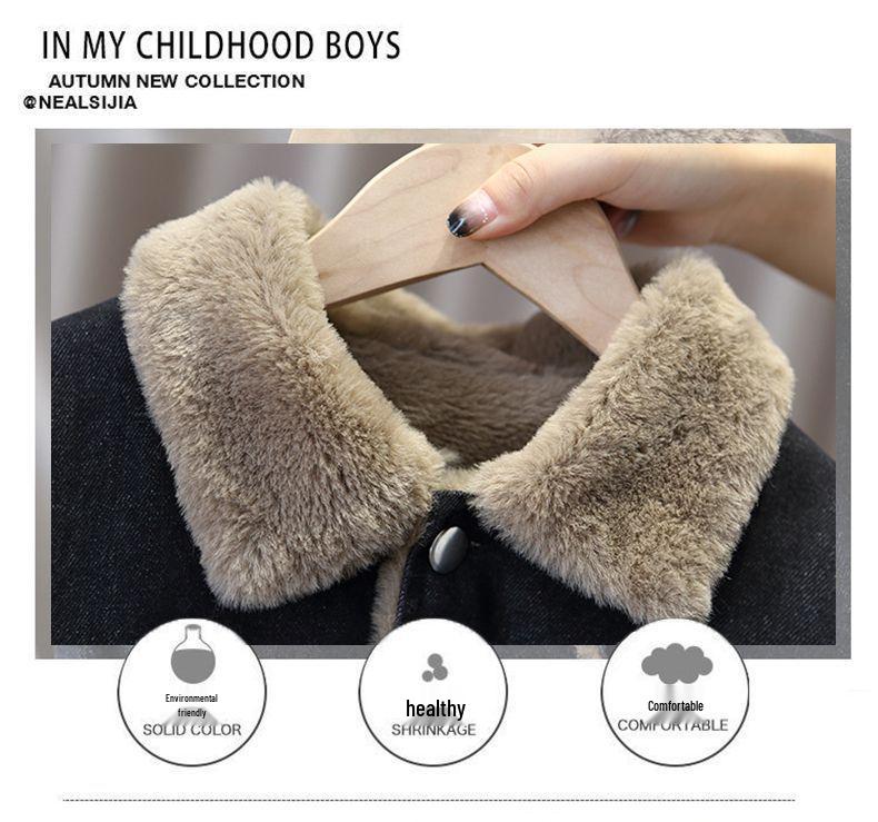 2025 Kids' Fleece Lined Denim Two-Piece Set - Winter Fashion for Boys & Girls