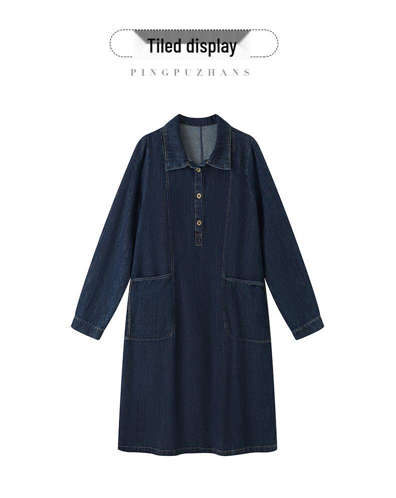 Women's Loose-Fit Long-Sleeve Denim Shirt Dress - Spring/Autumn 2024 Collection