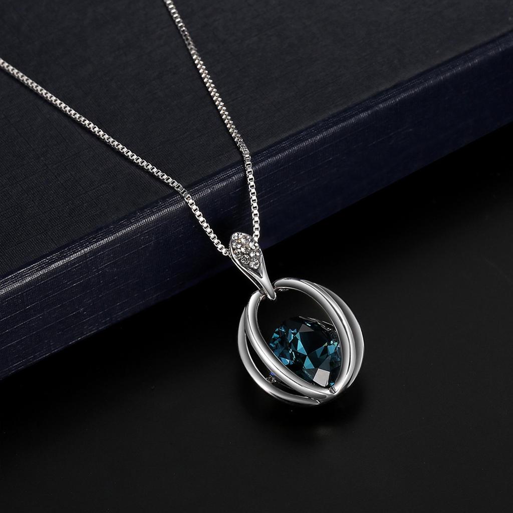Women's Crystal Diamond Earrings Pendant Necklace Set Blue