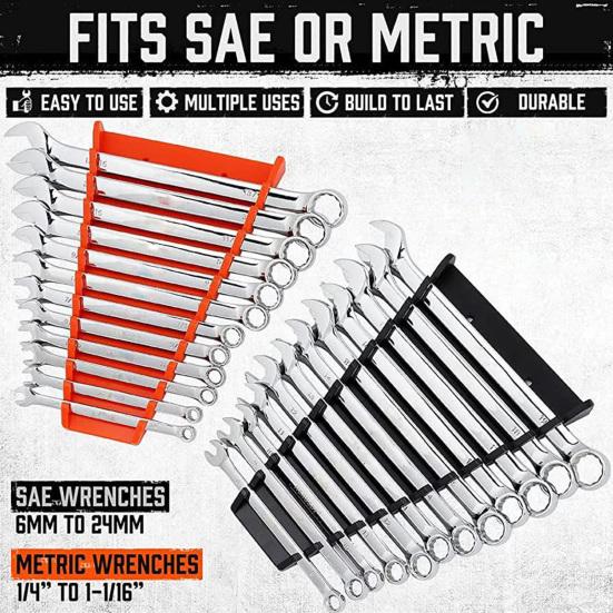 1 Pair Magnetic Wrench Storage Brackets 12-slot Compact Design Easy Installation Brackets for SAE And Metric Wrenches