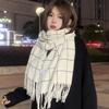 Solid Color Plaid Wool Scarf Cashmere Shawl Long Shawl Elegant Winter Cashmere Scarves  Student